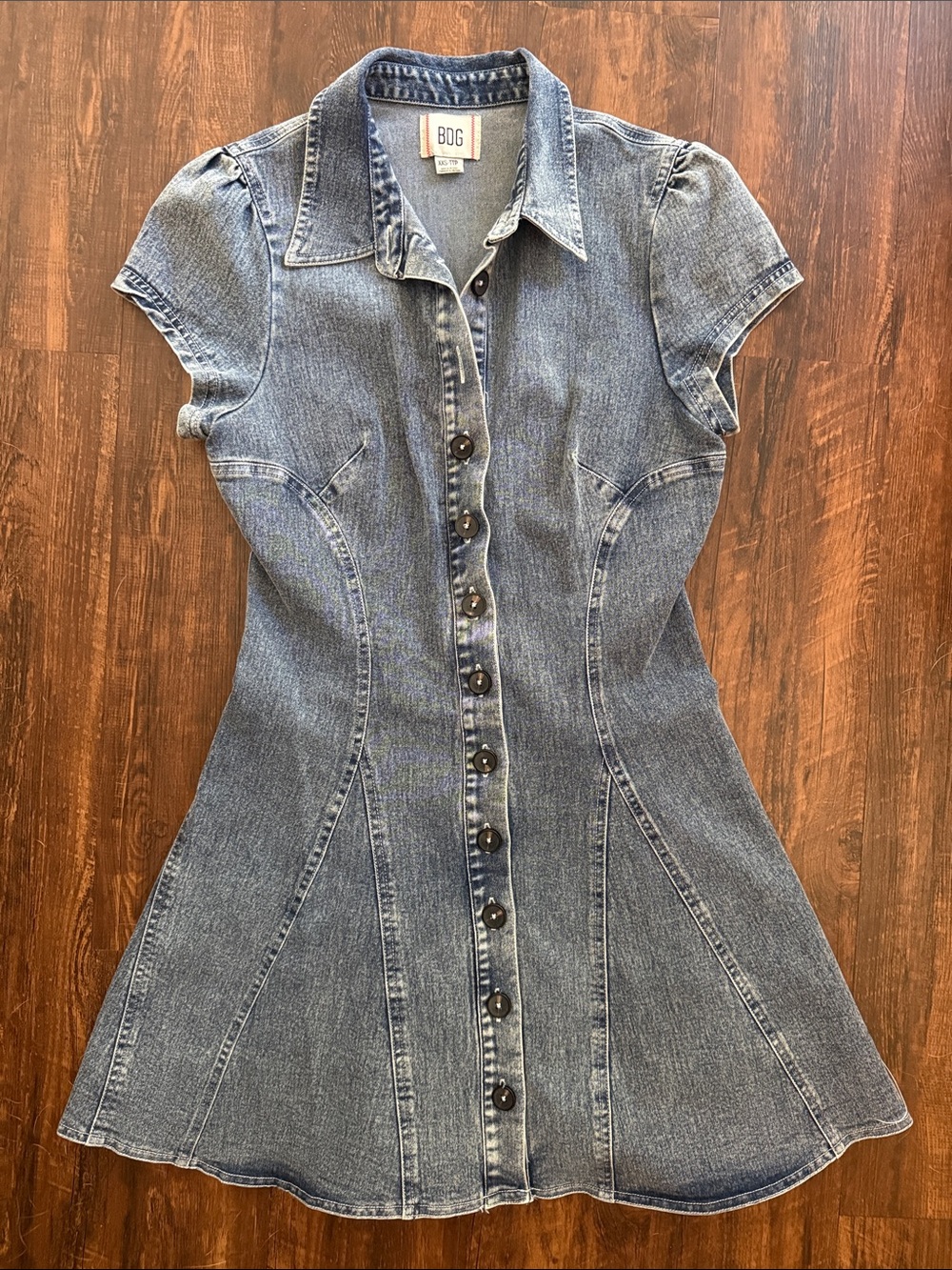 BDG Fitted Short-Sleeve Denim Button-Front Mini Dress - Light Blue